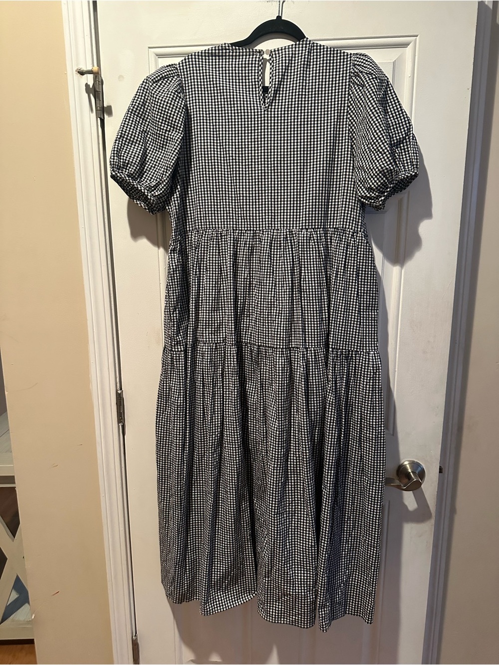 Anthropologie Eri + Ali Black & White Gingham Tiered Maxi Dress Puff Sleeves - Picture 4 of 11